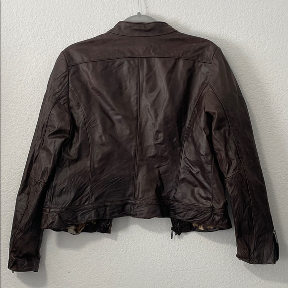 Laundry By Shelli Segal Women's Rich Brown Leather Jacket Size Large - Picture 5 of 6